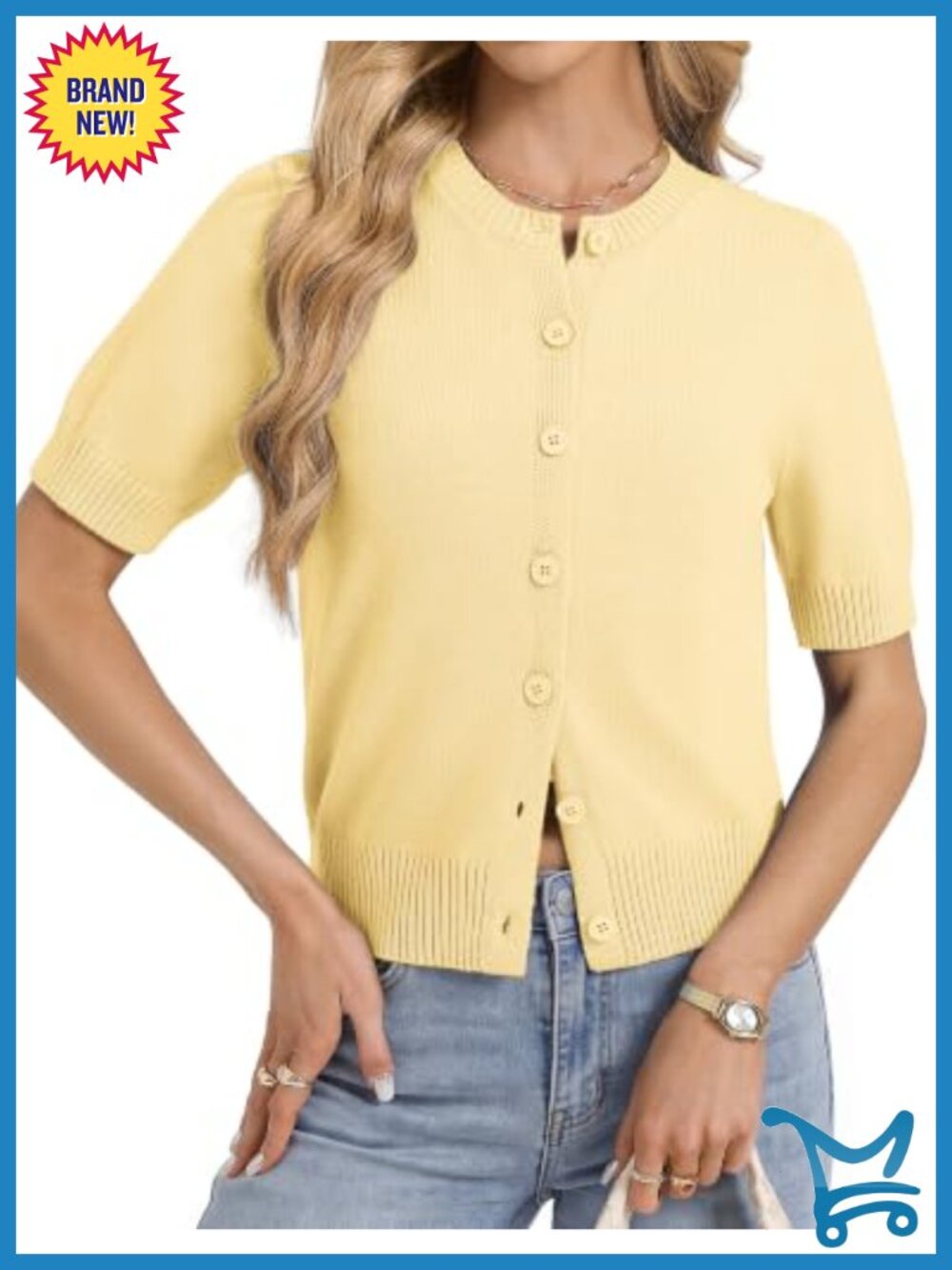Womens Casual Button Up Cardigan Short Sleeve Cotton Blend Summer Sweater
